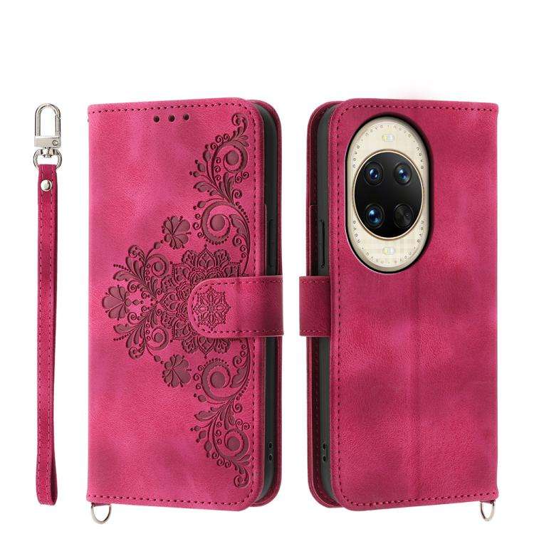 For Huawei nova 14 Ultra Skin Feel Flowers Embossed Wallet Leather Phone Case(Wine Red)