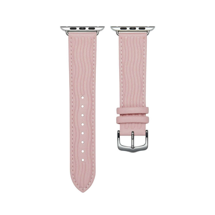 Embossed Line Genuine Leather Watch Band For Apple Watch 7 41mm(Pink)