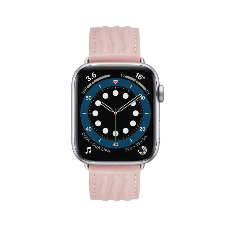 Embossed Line Genuine Leather Watch Band For Apple Watch 7 41mm(Pink)