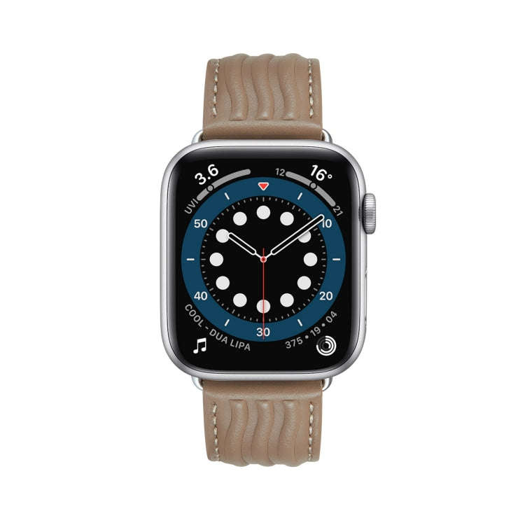 Embossed Line Genuine Leather Watch Band For Apple Watch 7 45mm(Milky Brown)