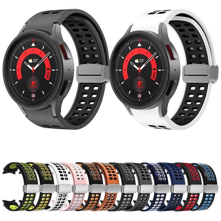 For Samsung Galaxy Watch5 Double-row Hole Folding Buckle Silicone Watch Band(Black Grey)