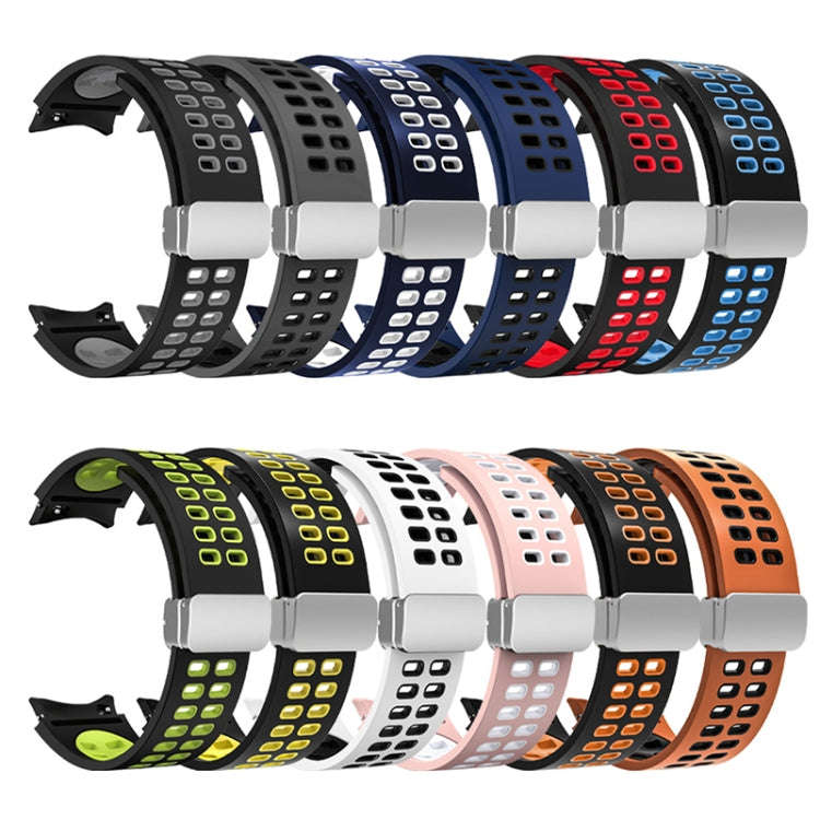 For Samsung Galaxy Watch5 Double-row Hole Folding Buckle Silicone Watch Band(Blue White)