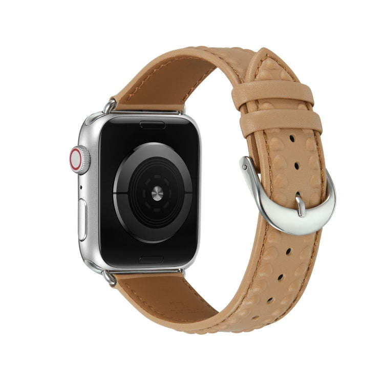 Embossed Love Genuine Leather Watch Band For Apple Watch 7 45mm(Khaki)
