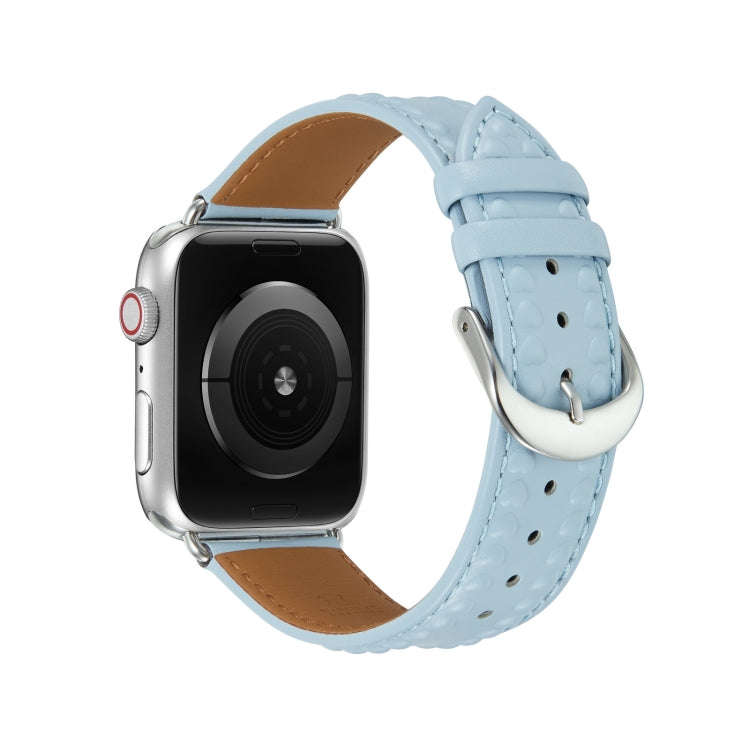 Embossed Love Genuine Leather Watch Band For Apple Watch 6 44mm(Blue)