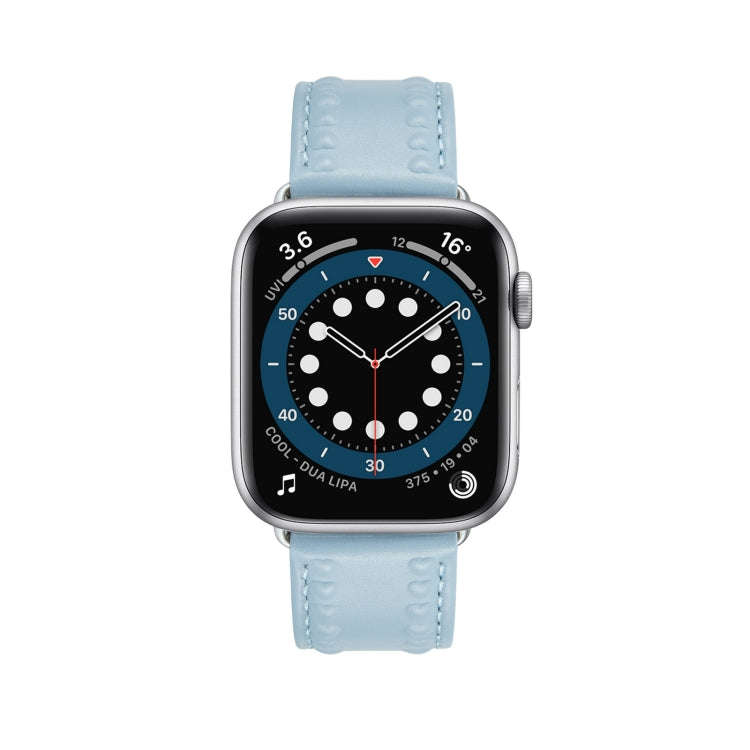 Embossed Love Genuine Leather Watch Band For Apple Watch 3 38mm(Blue)