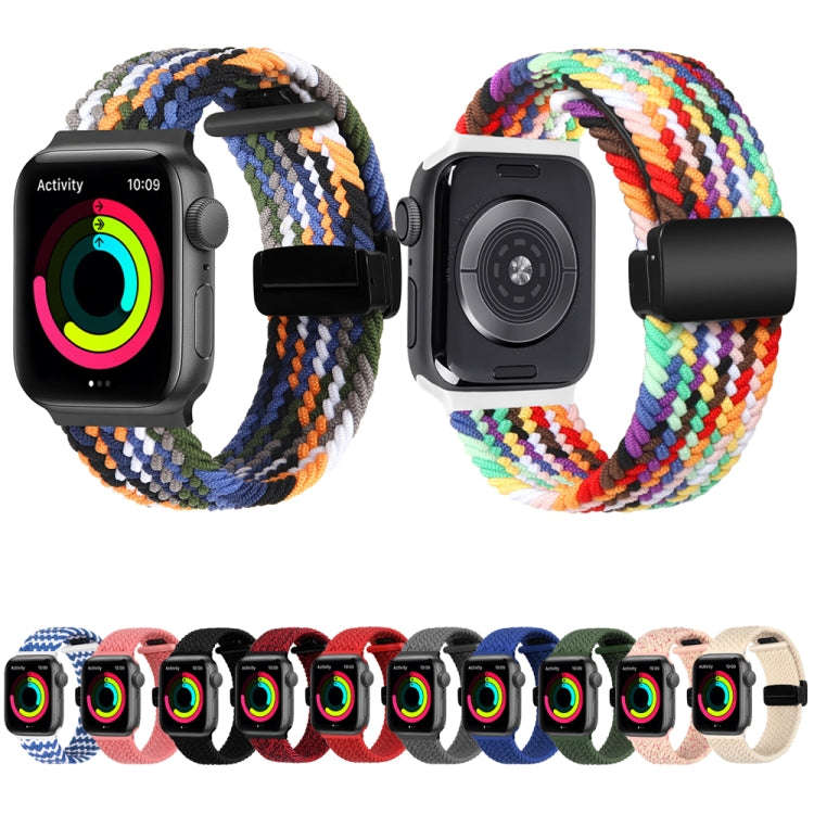 Magnetic Fold Clasp Woven Watch Band For Apple Watch 6 44mm(Starlight Pink)