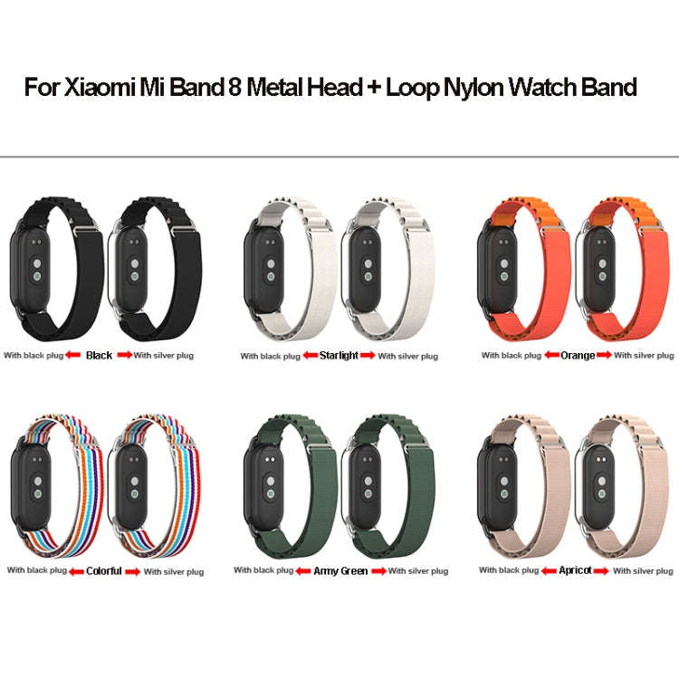 For Xiaomi Mi Band 8 Metal Plug Loop Nylon Watch Band(Silver+Starlight)