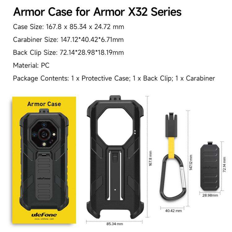 For Ulefone Armor X32 / X32 Pro Ulefone Back Clip Phone Case with Carabiner(Black)