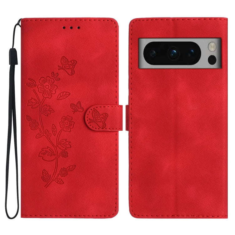 For Google Pixel 8 Pro Flower Butterfly Embossing Pattern Leather Phone Case(Red)