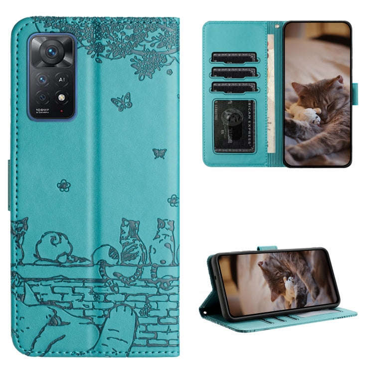 For Xiaomi Redmi Note 11 Pro 4G/5G Global Cat Embossing Pattern Leather Phone Case with Lanyard(B...