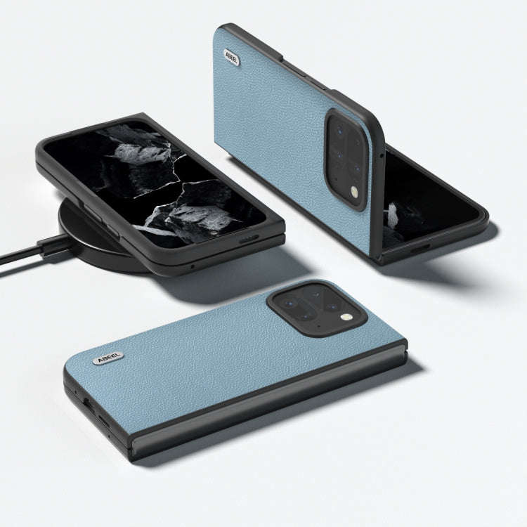 For Google Pixel 9 Pro Fold ABEEL Black Edge Genuine Leather Mino Phone Case(Blue)