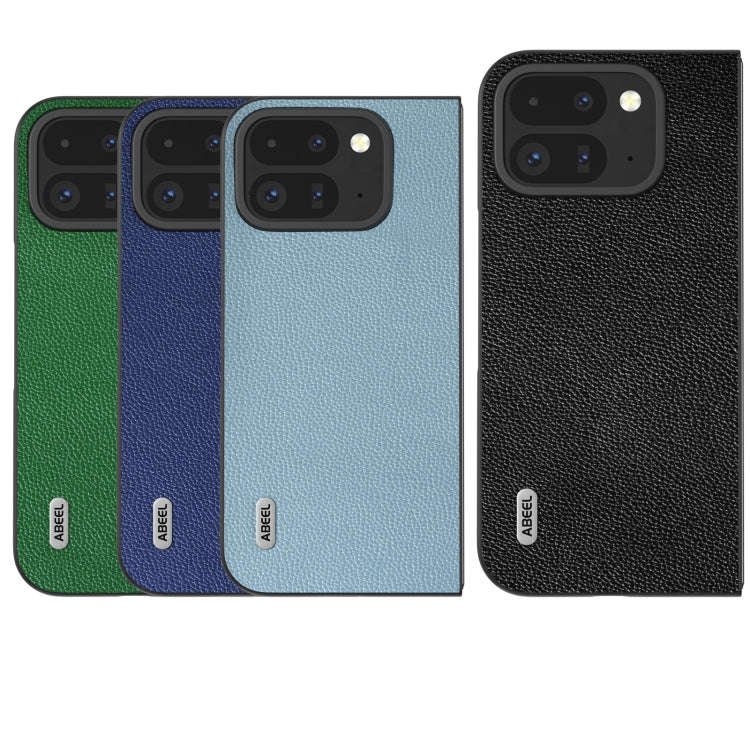 For Google Pixel 9 Pro Fold ABEEL Black Edge Genuine Leather Mino Phone Case(Blue)