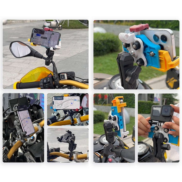 MOTOSLG Crab Motorcycle Phone Clamp Bracket O-Type Rear Mirror Mount(Black)