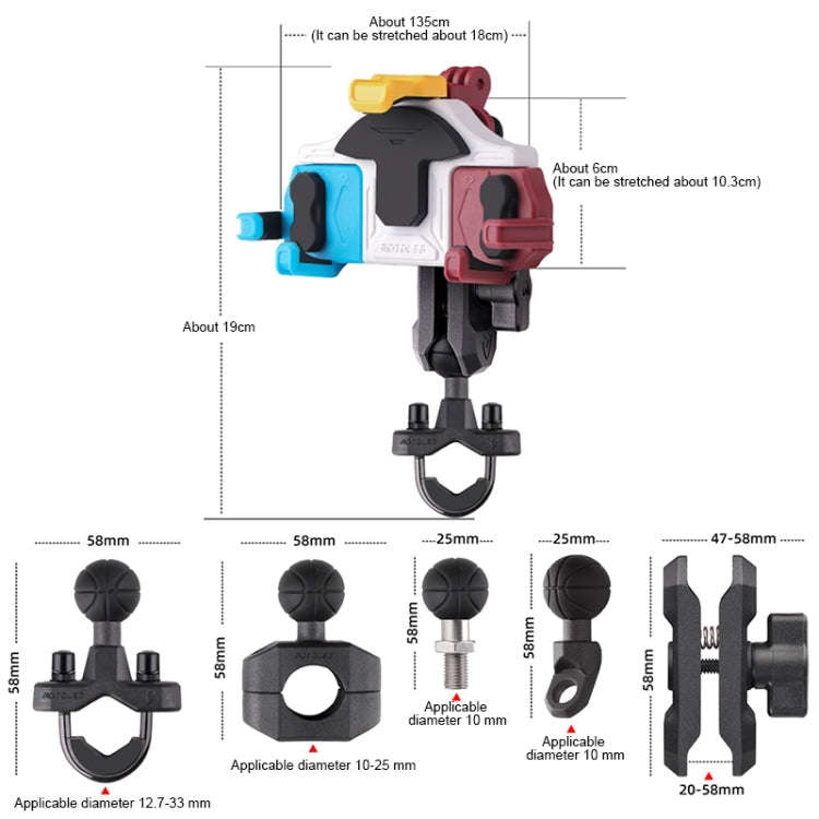 MOTOSLG Crab Motorcycle Phone Clamp Bracket L-Type Rear Mirror Mount(Blue White Red)