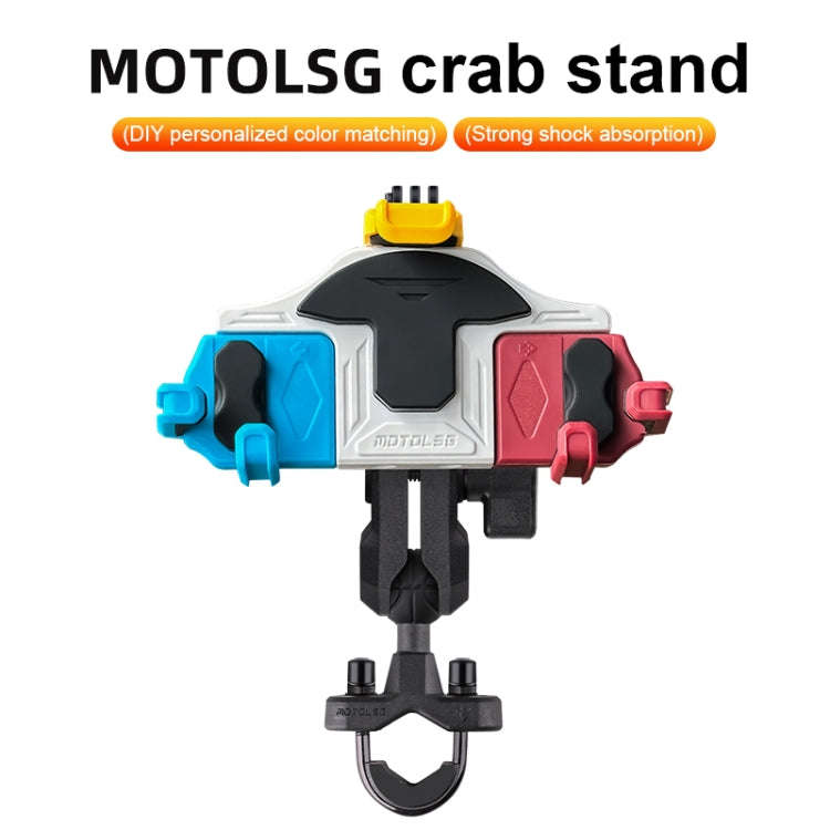 MOTOSLG Crab Motorcycle Phone Clamp Bracket L-Type Rear Mirror Mount(Blue White Red)