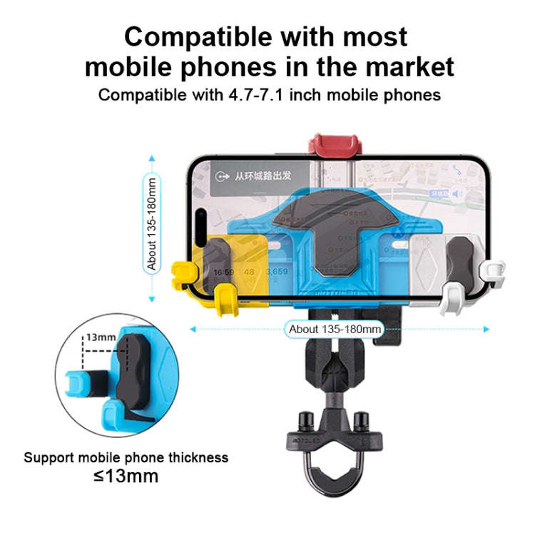 MOTOSLG Crab Motorcycle Phone Clamp Bracket O-Type Rear Mirror Mount(Blue White Red)