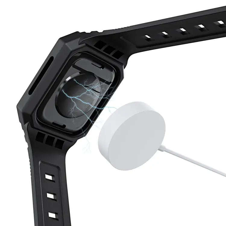 For Apple Watch 9 45mm PC Rugged Case Integrated TPU Watch Band(Black)