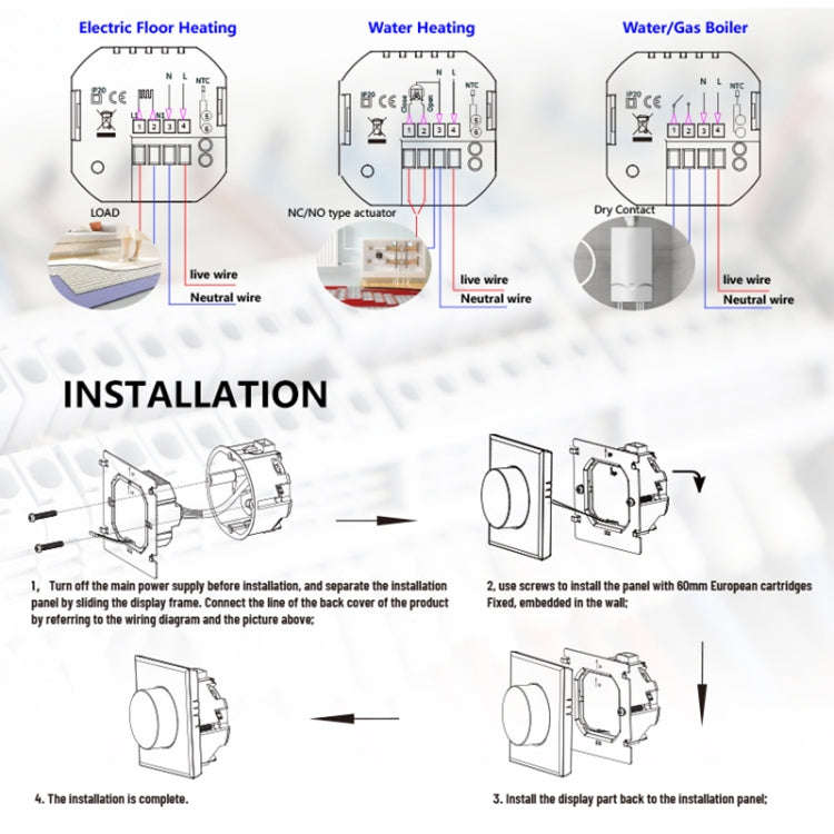 BHT-7000-GCLZB 240V AC 3A Smart Knob Thermostat Dry Junction Controller with Zigbee(Gold)