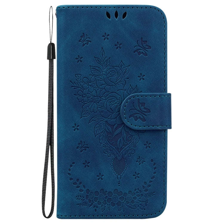 For Motorola Moto G04s / Moto E14 Butterfly Rose Embossed Leather Phone Case(Blue)