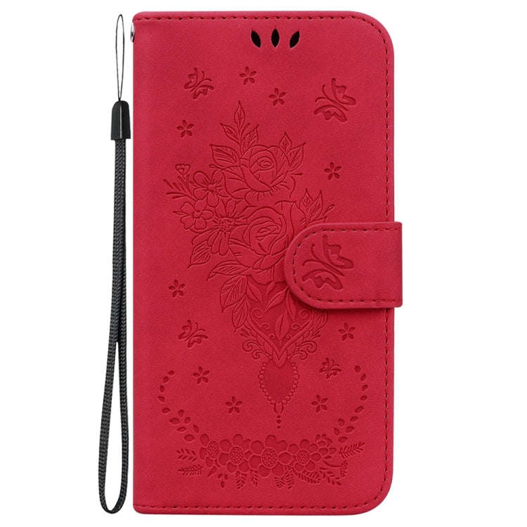 For Motorola Moto G85 Butterfly Rose Embossed Leather Phone Case(Red)