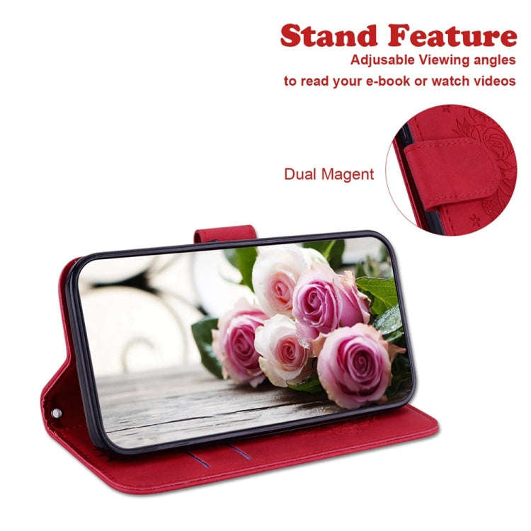 For Motorola Moto G85 Butterfly Rose Embossed Leather Phone Case(Red)