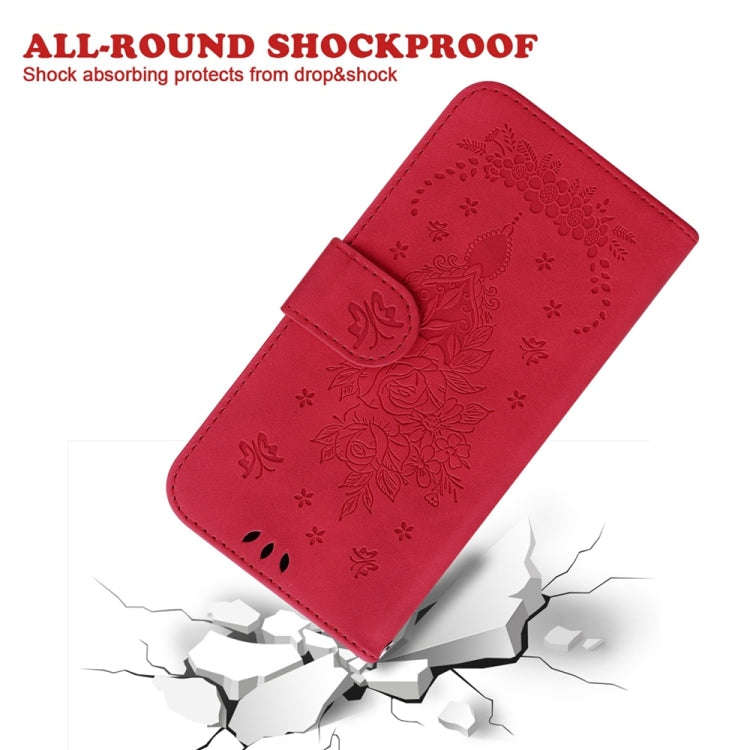 For Motorola Moto G85 Butterfly Rose Embossed Leather Phone Case(Red)