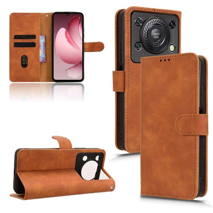 For Oukitel C60 Pro / C60 Skin Feel Magnetic Flip Leather Phone Case(Brown)