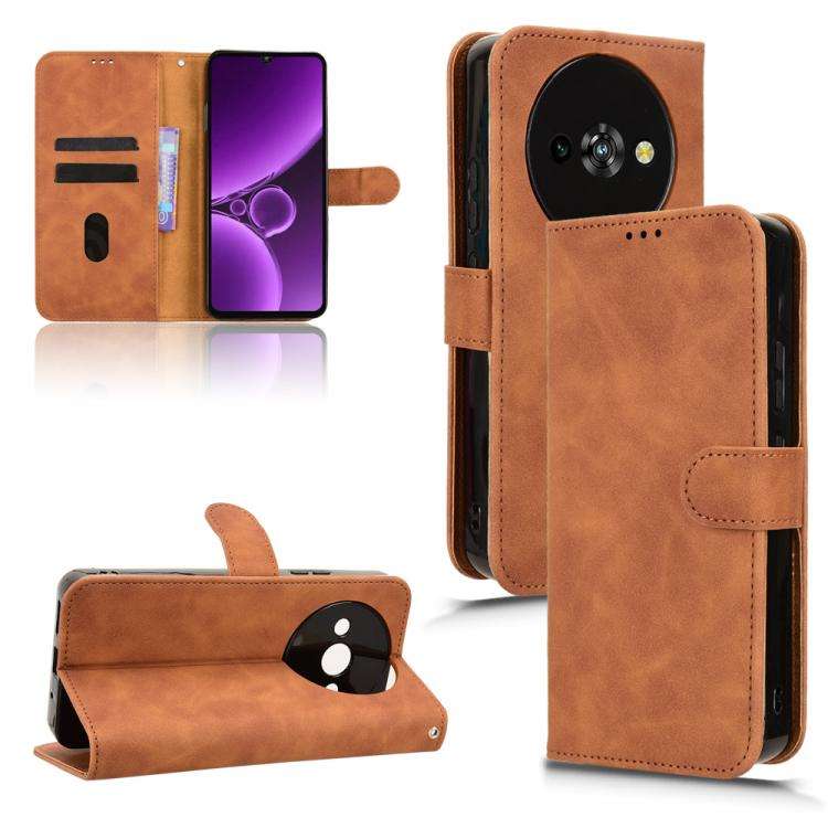 For Oukitel C59 Pro Skin Feel Magnetic Flip Leather Phone Case(Brown)