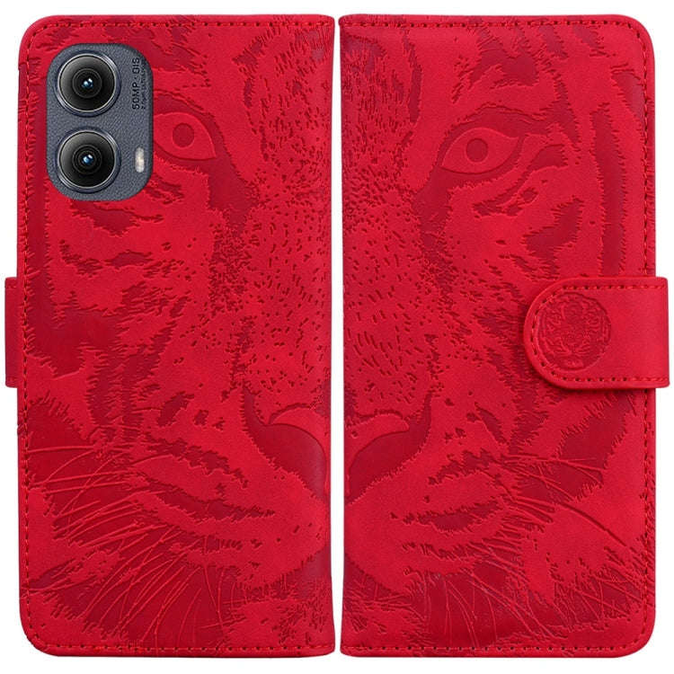 For Motorola Edge 2024 Tiger Embossing Pattern Flip Leather Phone Case(Red)