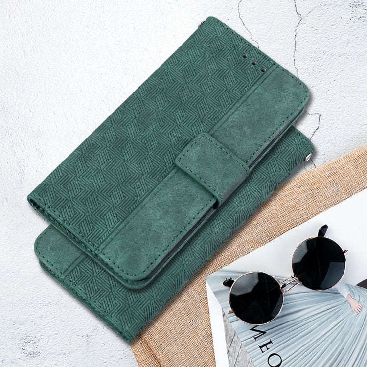 For Motorola Moto G04s / Moto E14 Geometric Embossed Leather Phone Case(Green)