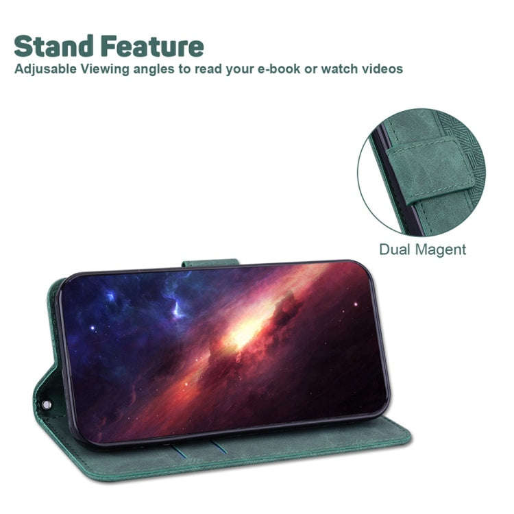 For Motorola Moto G04s / Moto E14 Geometric Embossed Leather Phone Case(Green)