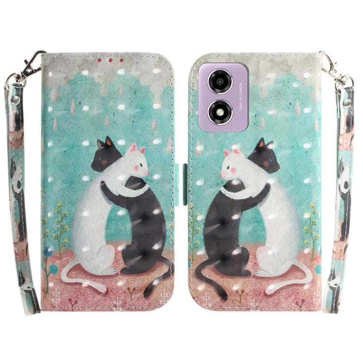 For Motorola Moto G04s / Moto E14 3D Colored Flip Leather Phone Case(Black White Cat)