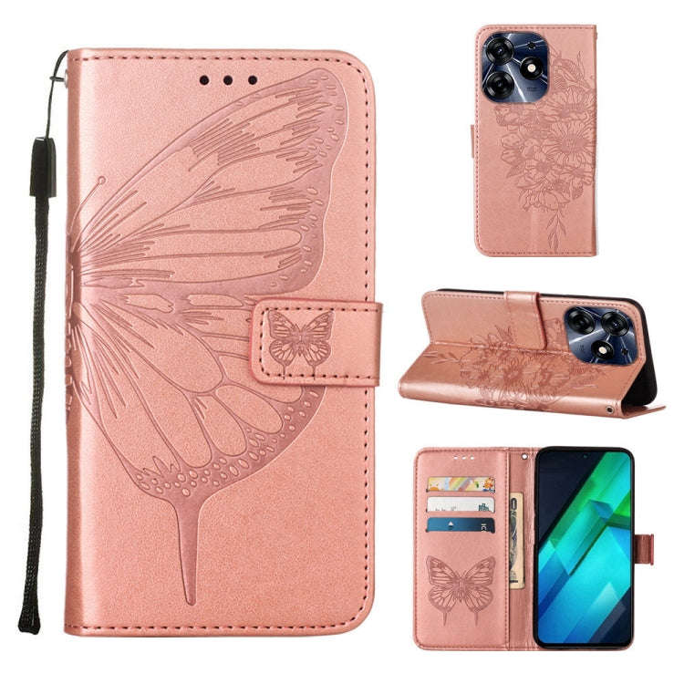For Tecno Spark 10 Pro / Ki7 Embossed Butterfly Leather Phone Case(Rose Gold)