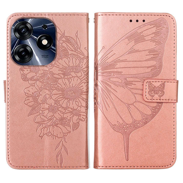 For Tecno Spark 10 Pro / Ki7 Embossed Butterfly Leather Phone Case(Rose Gold)