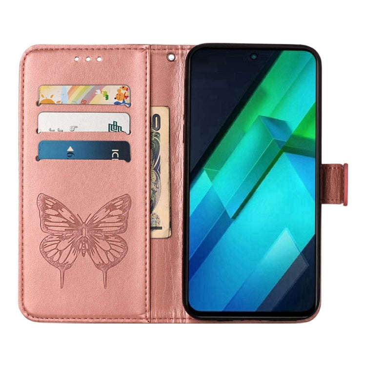 For Tecno Spark 10 Pro / Ki7 Embossed Butterfly Leather Phone Case(Rose Gold)