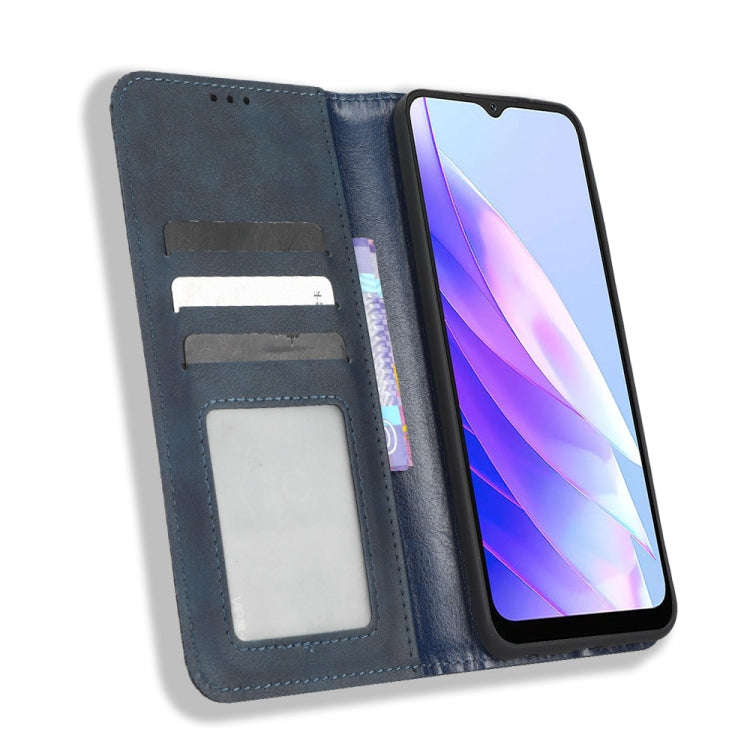 For Blackview A52 / A52 Pro Magnetic Buckle Retro Texture Leather Phone Case(Blue)