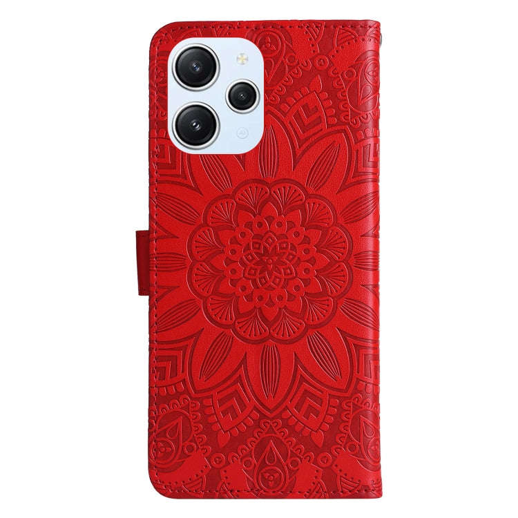 For Xiaomi Redmi 12 4G Embossed Sunflower Leather Phone Case(Red)