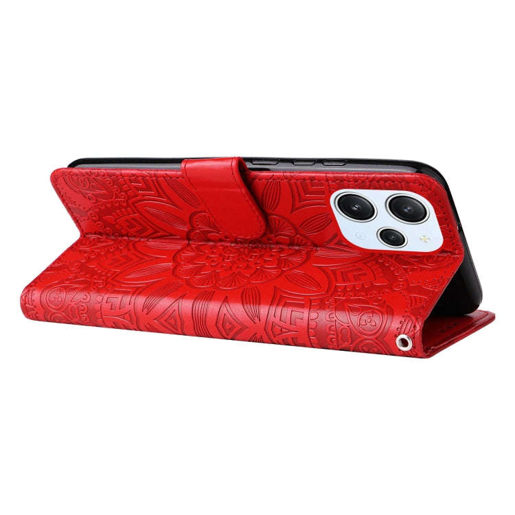 For Xiaomi Redmi 12 4G Embossed Sunflower Leather Phone Case(Red)