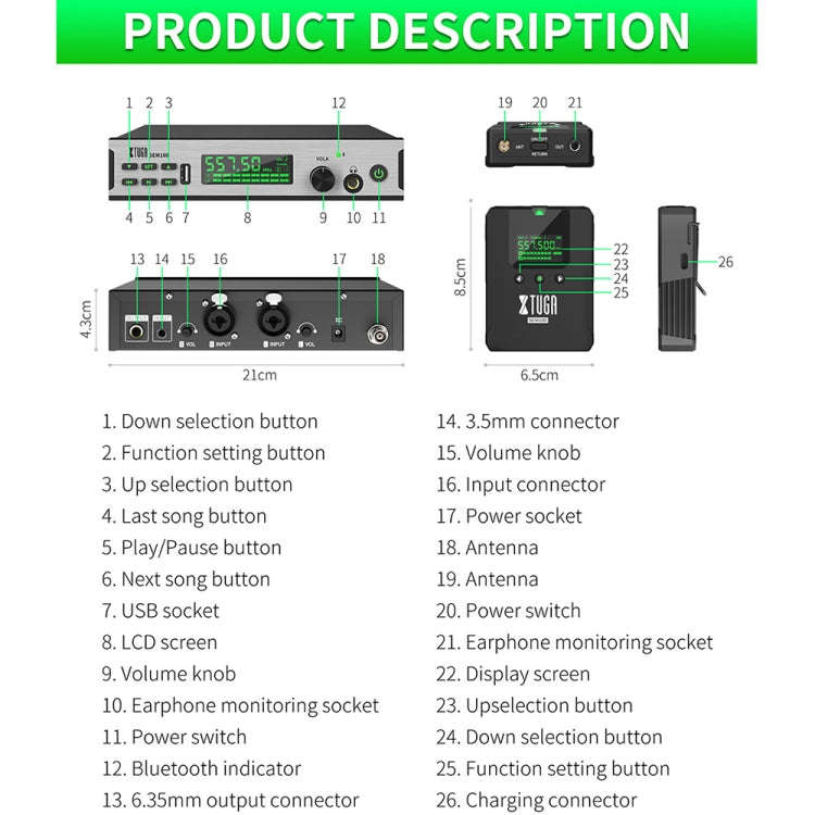 XTUGA SEM100 Professional Wireless In Ear Monitor System 2 BodyPacks(EU Plug)