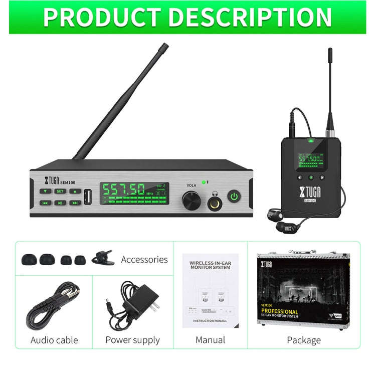 XTUGA SEM100 Professional Wireless In Ear Monitor System 1 BodyPacks(EU Plug)
