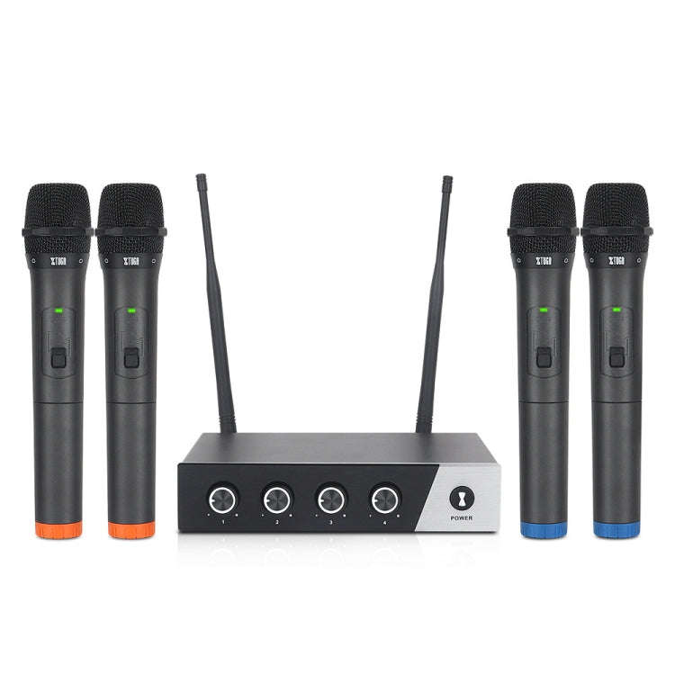 XTUGA S400 Professional 4-Channel UHF Wireless Microphone System with 4 Handheld Microphone(UK Plug)