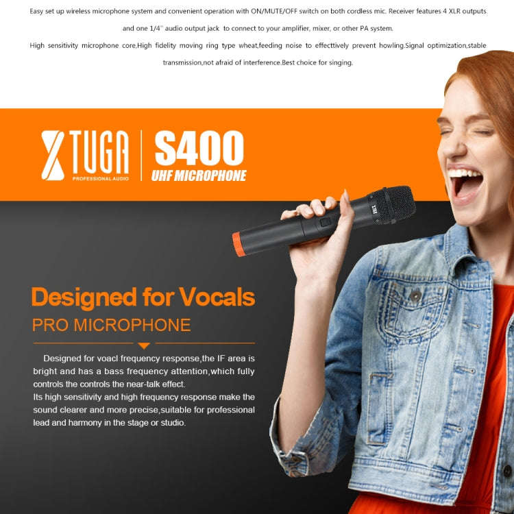 XTUGA S400 Professional 4-Channel UHF Wireless Microphone System with 4 Handheld Microphone(UK Plug)