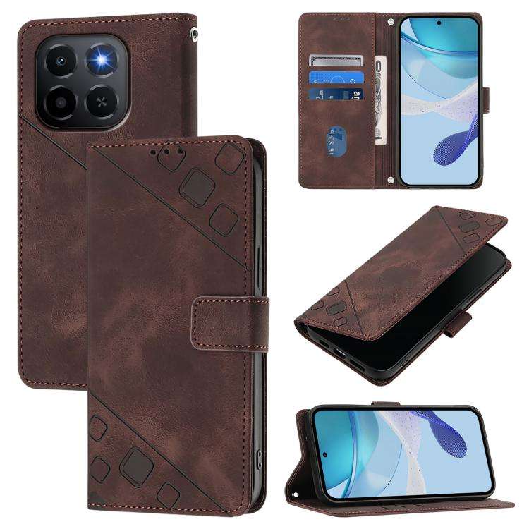 For Honor X6c 4G Skin-feel Embossed Leather Phone Case(Brown)