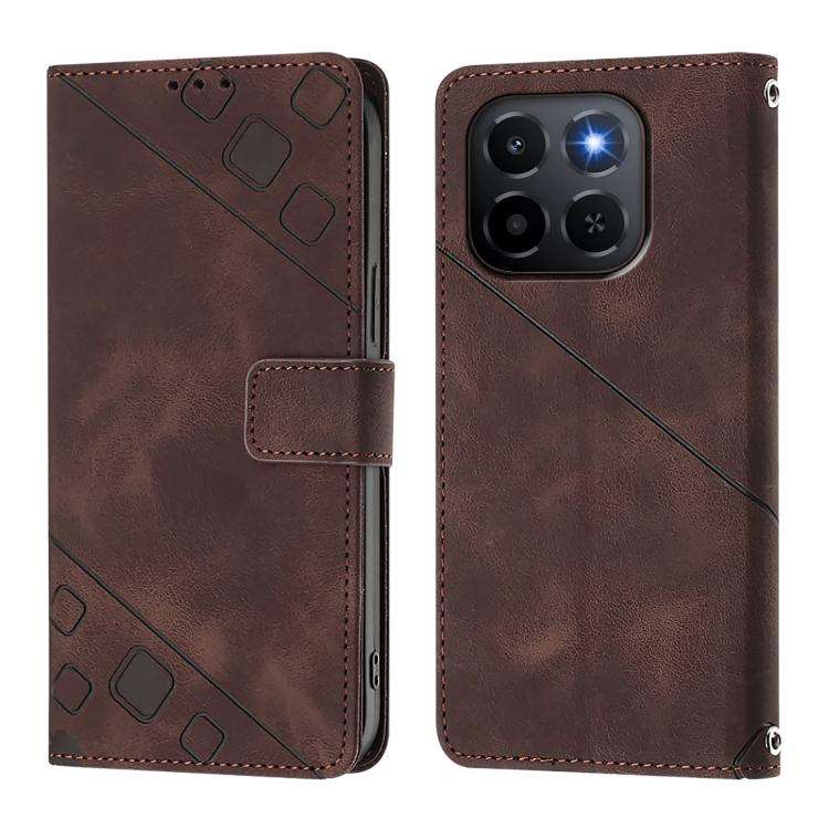 For Honor X6c 4G Skin-feel Embossed Leather Phone Case(Brown)