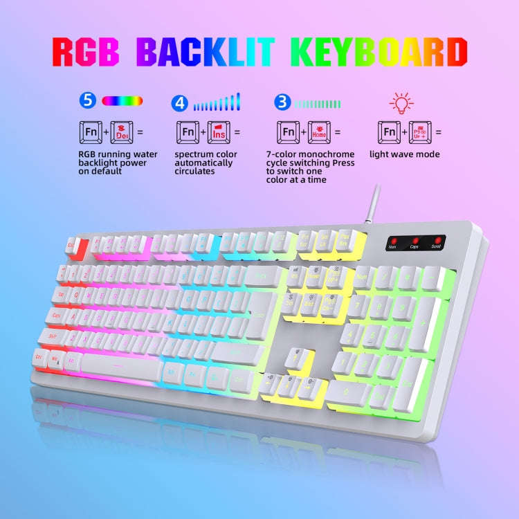 HXSJ L200+X100 Wired RGB Backlit Keyboard and Mouse Set 104 Pudding Key Caps + 3600DPI Mouse(Black)