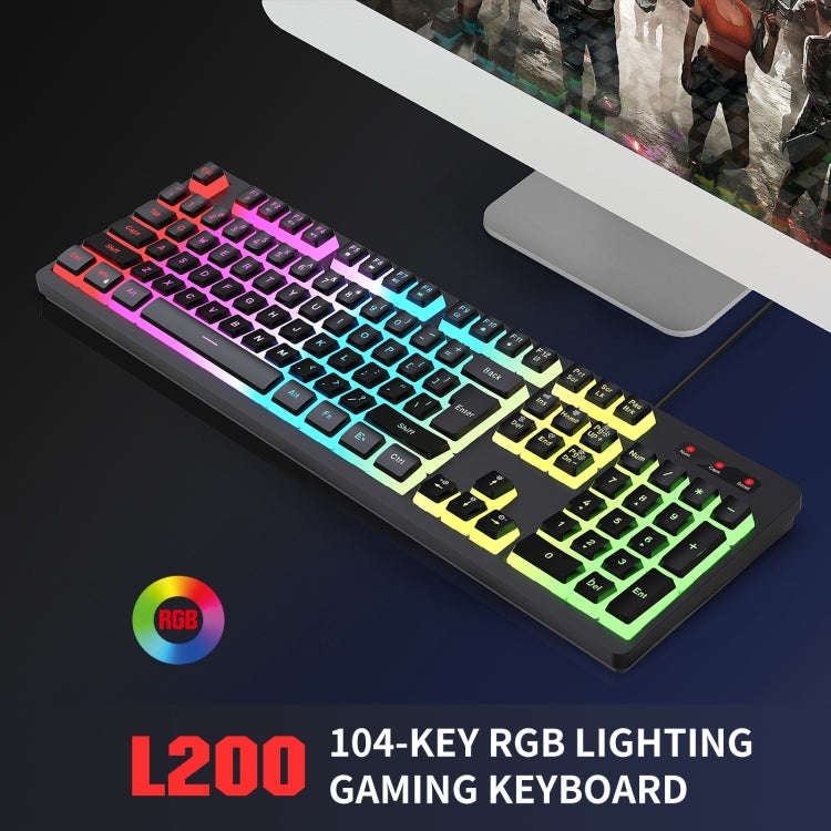 HXSJ L200+X100 Wired RGB Backlit Keyboard and Mouse Set 104 Pudding Key Caps + 3600DPI Mouse(Black)