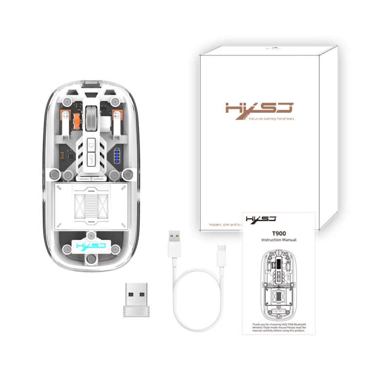 HXSJ T900 Transparent Magnet Three-mode Wireless Gaming Mouse(White)