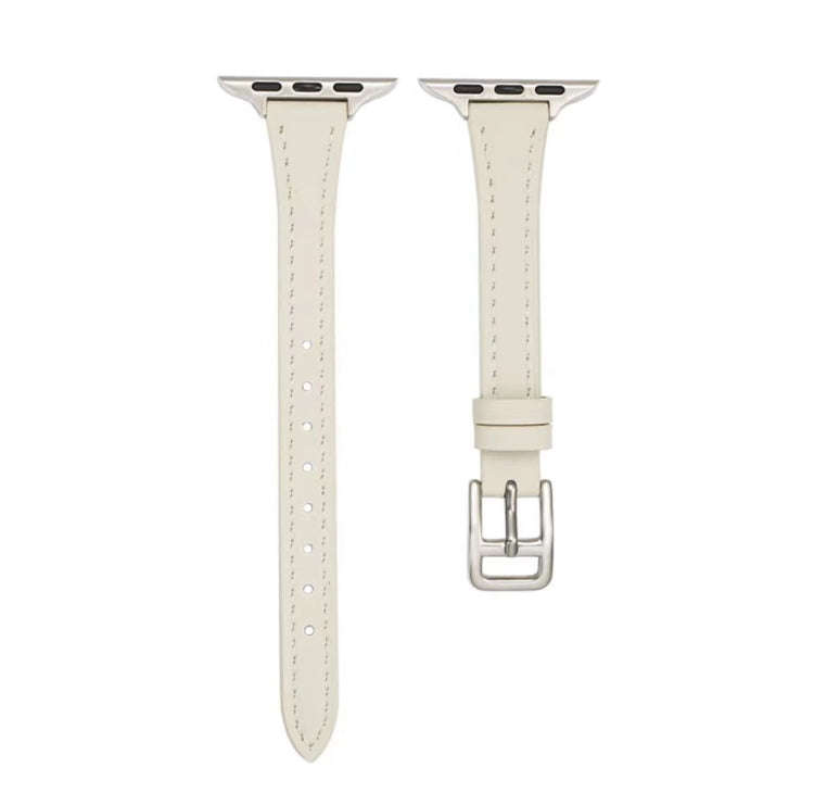 For Apple Watch Series 9 41mm T-shaped Slim Genuine Leather Watch Band(White)