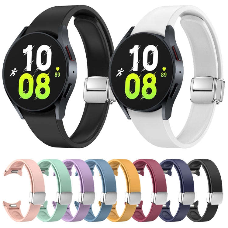 For Samsung Galaxy Watch 6 Magnetic Folding Silver Buckle Silicone Watch Band(Black)