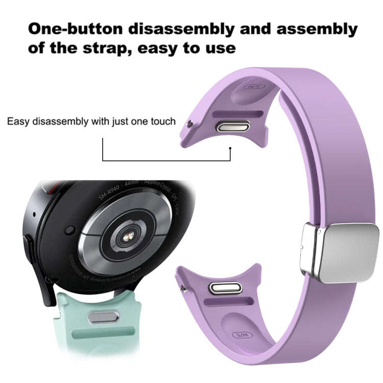 For Samsung Galaxy Watch 6 Magnetic Folding Silver Buckle Silicone Watch Band(Light Green)